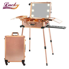 Professional Artist Trolley Studio Free Standing 3 Light Colors Lighted Rolling Travel Cosmetic Organizer